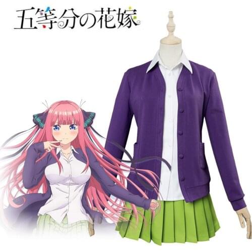 The Quintessential Quintuplets Nakano Nino Cosplay Costume Asian Size S-XL Purple Sweater Aqua Skirt Academy Uniform