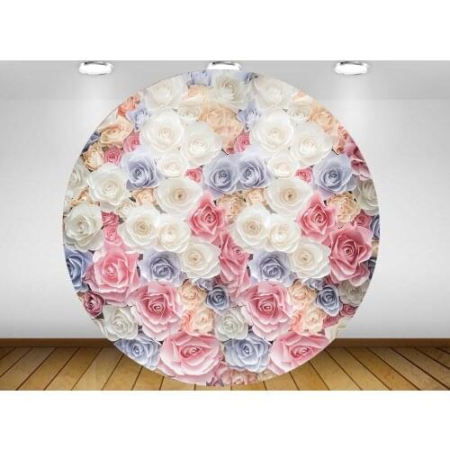 Round panel background circle backdrop pink Fantasy flower baby shower birthday party decor candy table banner fabric YY-216