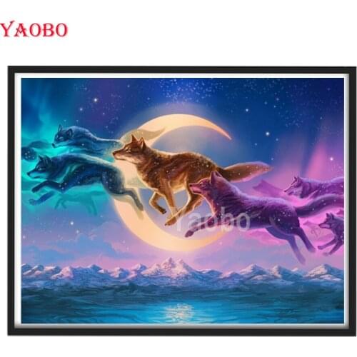 Landscape Moon Wolf Diamond Painting Picture of Rhinestones Round diamond embroidery 3d diamond cross-stitch 5D for Home Decor