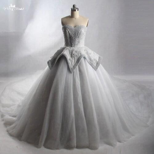 LZ236 Vestido de Noiva Elegant Sweetheart Beading Pearls Wedding Dresses Sleeveless Lace Royal Train Princess Wedding Gown