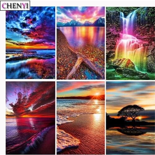 CHENYI Full Drill 5D DIY Diamond Painting Scenic Lake Waterfall Embroidery Diamond Cross Stitch Home Decor Wall Sticker Arts