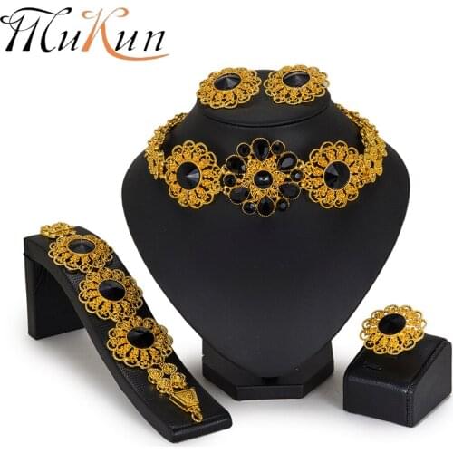 MUKUN 2018 African women wedding jewelry set Gold Dubai Nigerian Big Flowers Necklace earrings Charm Bride Jewelry Sets Design