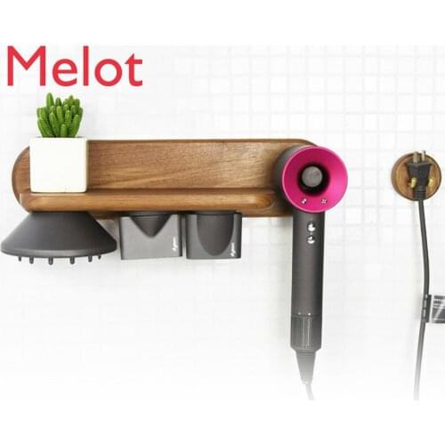 Wall-Mounted Punch-Free Solid Wood Bathroom Hair Dryer Storage Rack