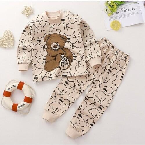 2021 New Cartoon Bear Babies Clothing Sets Autumn Winter Baby 2 Piece Set Cotton Girl Outfit Kids Wear Infant Clothes Boutique
