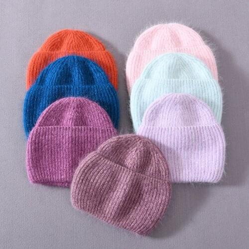 Autumn Winter Rabbit Hair Winter Hat Warm Beanies Hats Casual Women Solid Adult Cashmere Knitted Beanie Hat with Bright Wire