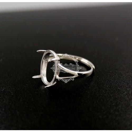 10x14MM oval prong setting 925 sterling silver ring bezel basic ring size diameter 16.5mm DIY adjustable ring setting 1223083