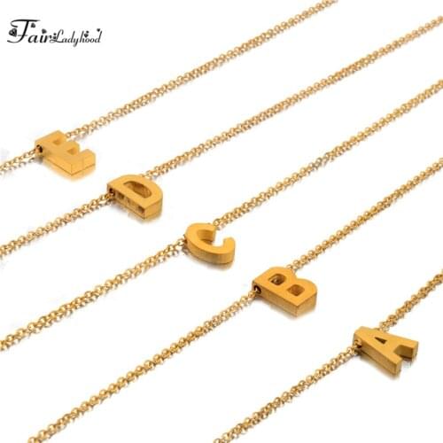 FairLadyhood New Minimalist Gold Silver Color 26 A-Z Letter Name Initial Necklaces For Women Small Letter Pendant Necklace