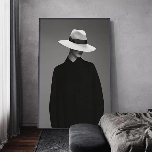 Modern Vogue Wear Hat Woman Black White Posters And Prints Wall Art Canvas Paintings Pictures Living Room Home Decoration