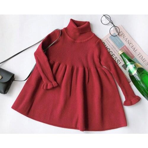 New Baby Girls Sweater Dresses Autumn Winter Children Knitted Dress Long Sleeve Turtleneck Princess Dress RT773