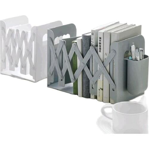 Adjustable Bookend Book Holder Retractable Book Stand Multi Compartments with Pen Holder Desktop Stationery Organize Home Office