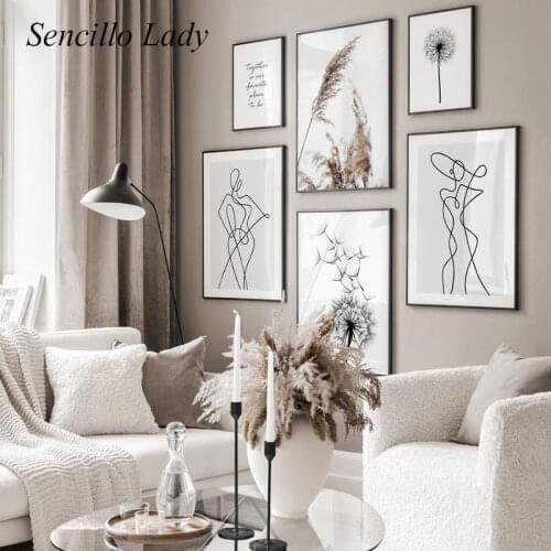 Line Drawing Abstract Painting Black White Dandelion Nordic Poster Minimalist Art Print Scandinavian Home Decoration Picture