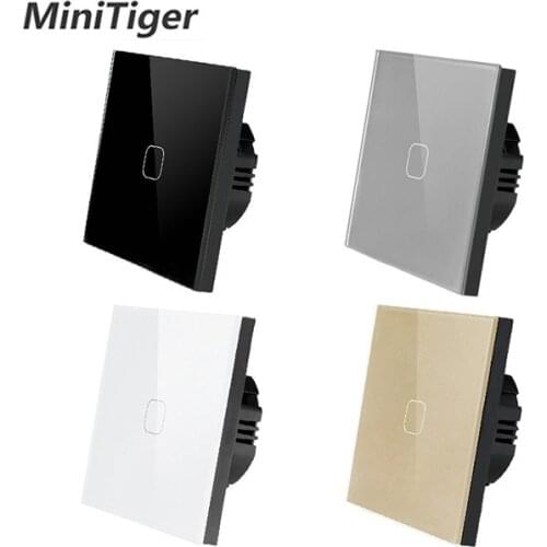 Minitiger EU/UK standard 1/2/3 Gang 1 Way Touch Switch Crystal Glass Panel Touch Switch Only Touch Function Light Switch
