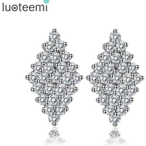 LUOTEEMI Pure Round CZ Stone Micro Pave Design Geometric Stud Earrings Wholesale Novel Women Bridesmaid Luxury Wedding Jewelry