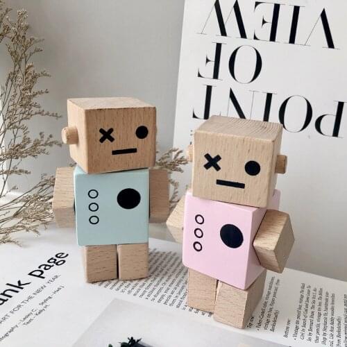 Nordic Nursery Decor Wooden Robot Ornaments Kids Room Decor Handmade Small Robot Wood Toy Baby Nursery Decoration