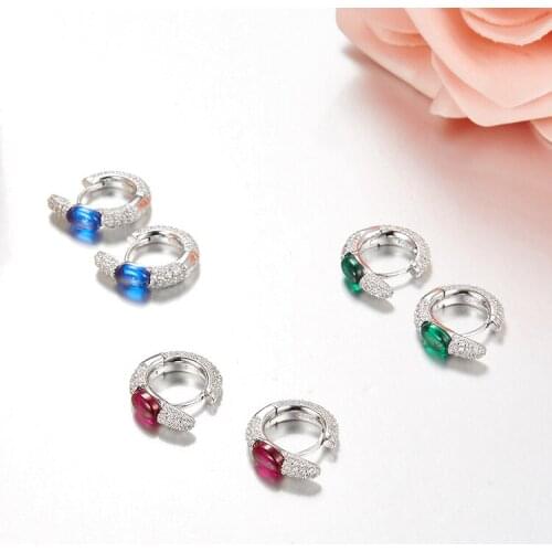 SOELLE Fashion Design Cubic Zirconia Candy Hoop Earrings with Green Blue Red Stone for Women 925 Sterling Silver Fashion Jewelry