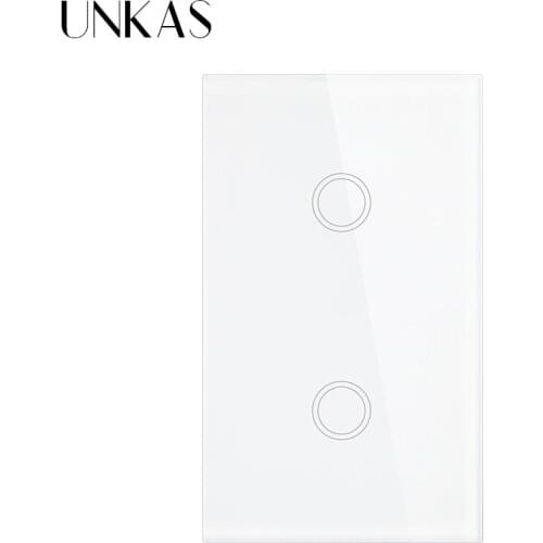 UNKAS US Standard Smart Switch 2 Gang 1 Way Touch Sensor Switch Luxury Crystal Glass Single And Double Circle Wall Light Switch