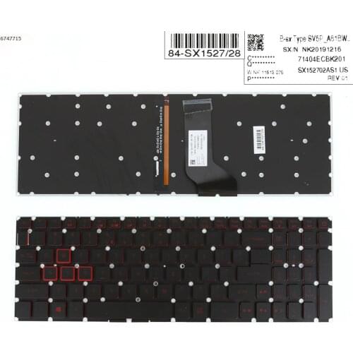 US New Replacement Keyboard for Acer Nitro 5 AN515-41 AN515-42 AN515-51 AN515-52 Laptop Red Backlit NO Frame