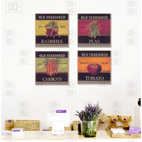 Vintage Tomato Carrots Poster Nordic Wall Art Vegetable Fruit Canvas Painting Home Decor Kitchen Restaurant Decorative Picture