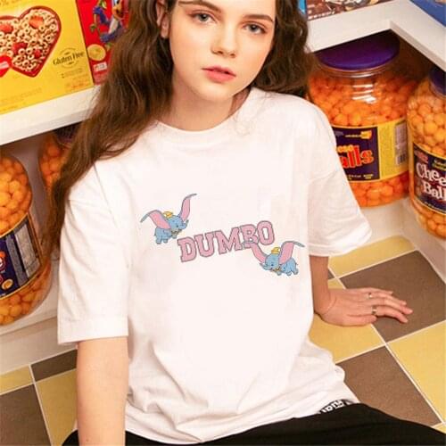 Dumbo Print Women Tshirt Short Sleeve Casual Disney Womans Tshirts Graphic Cute Cartoon T-shirts Streetwear Tee Tops Dropship