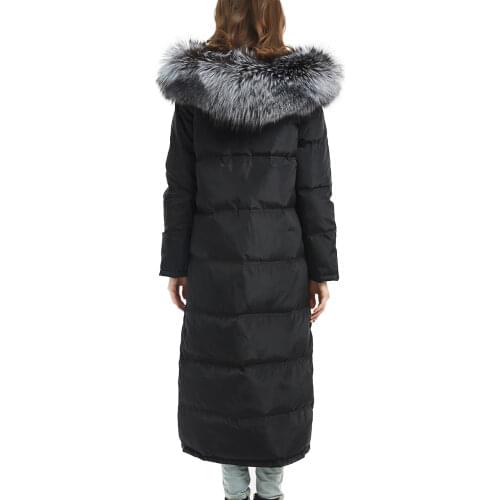 2020 Womens jacke fashion winter jacket Leather natural fox big fur collar White duck down thick warm Super long coat park pike