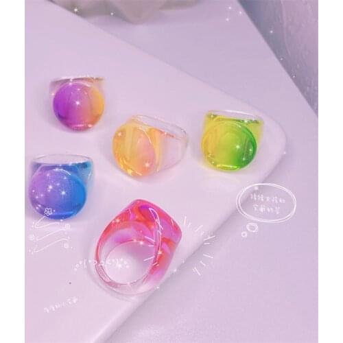 LJLGLY Gradient Colorful Rings Summer New Transparent Rainbow Multi-color Acrylic Resin Rings For Women Aesthetic Jewelry anillo