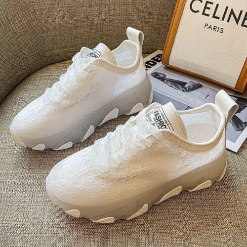 Elevator Shoes Womens 2021 Summer New Ins Fashion Thick Bottom Height Increasing Non-Slip Lace Mesh Womens Fashion Shoes Girls