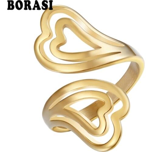 BORASI 2019 New Double Love Heart Style Rings For Women Fashion Party Jewelry Female Gift Romantic Cute Wedding Bands Ring
