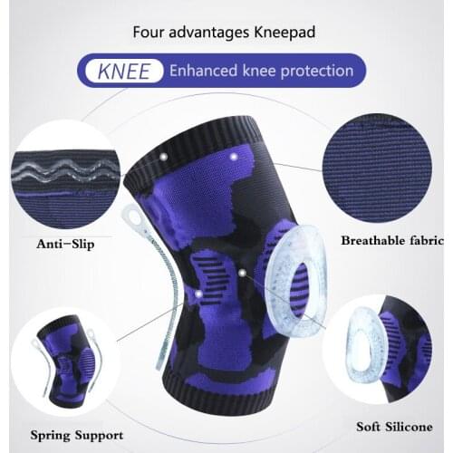 1Pcs Knee Brace Patella Silicone Spring Knee Pad Basketball Volleyball Compression Anti-Slip Running Support Safe Protector