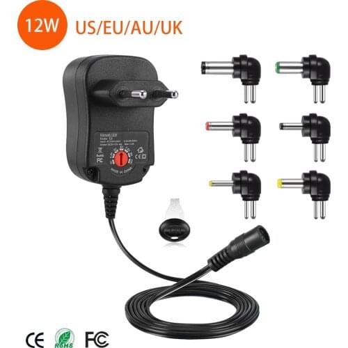 12W AC DC Universal Adaptor Adjustable Power Adapter 3v 4.5v 5v 6v 7.5v 9v 12v 1A charger with 6 pieces connection tips