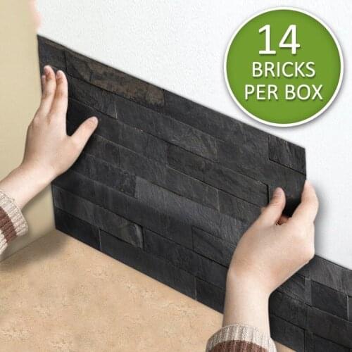 14pcs Black Brick Pattern Tile Stickers Kitchen Bathroom Waterproof Wallpaper Peel and Stick Wall Papers Home Decor Wall Sticker