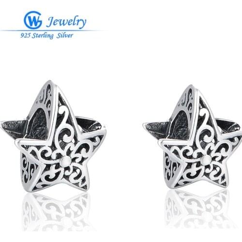 2pcs/lot in 925 Sterling Silver Brand Sale Star Charm European Bead Compatible with Bracelets Bangles GW jewelry T034H15