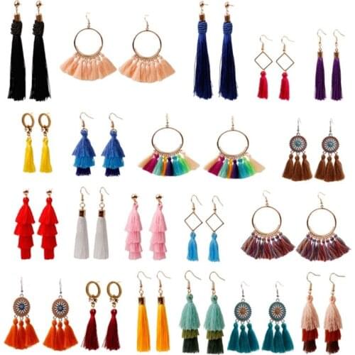 20 Pairs Colorful Layered Tassel Earrings Bohemian Fringe Earrings Vintage Dangle Drop Earrings for Christmas