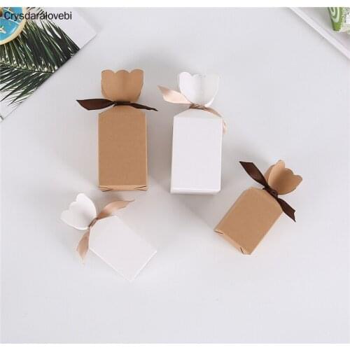 20pcs White Kraft Paper Creative Wedding Candy Box Fishtail Vase Whit Ribbon Decoration Wedding Candy Packaging Box