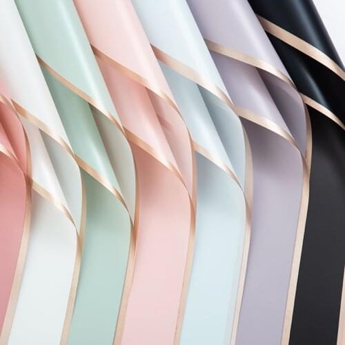 20pcs Waterproof Golden Border Flower Wrapping Paper Half Transparent Gift Wrap Florist Bouquet Wrapping Paper