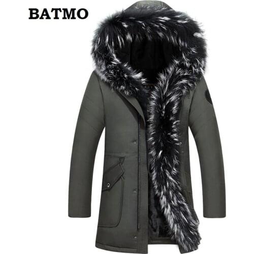 BATMO 2018 new arrival winter high quality thicked 90% white duck down big Raccoon fur collars hooded jackets men,winter parkas