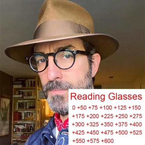 Anti Blue Light Reading Glasses Men Magnifying Focus Round Eyeglasses Frame Male Vintage Presbyopia Glasses +1 +2 +3 +6 Lesebril