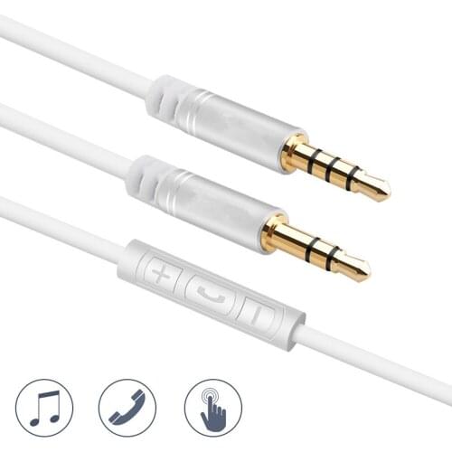 3.5mm to 3.5mm Male To Male AUX Audio Cable Control Talk Headphone Audio Cable Lead With Mic