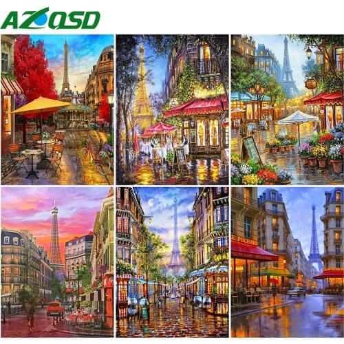 AZQSD Oil Painting By Numbers Street Drawing On Canvas Home Decoration Unframe Coloring By Numbers Landscape Handpainted Gift