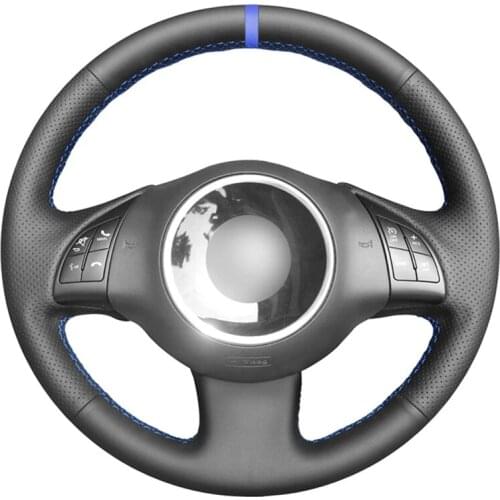Black PU Faux Leather Blue Marker Hand-stitched Car Steering Wheel Cover for Fiat 500 2007-2015 500e 2014-2018 500C 2014-2017