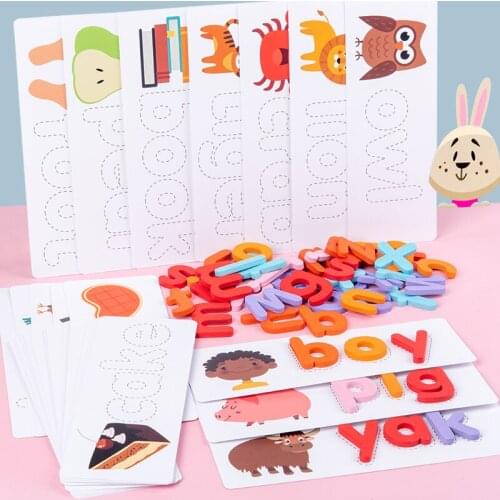 Wood Spelling Words Game Kids Toy Alphabet Early Learning Educational Animals Vehicle Learning Montessori Puzzles Toys