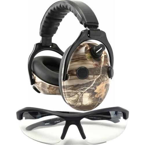 Electronic Ear Hearing Protection Earmuffs with Military Ballistic Clear Anti Fog Scratch Resistant Eyewear for Hunting Shooting