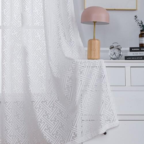 Europea Warp-knitted Jacquard Window Screens Tulle For Bedroom White Labyrinth Geometric Solid Curtains Voile For Living Room #5