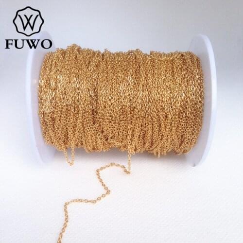 FUWO 10Meter Brass Round O Chain With 24k Gold Dipped High Quality Anti-Tarnish Chain For Jewelry Making 1.5*2.0mm NC004