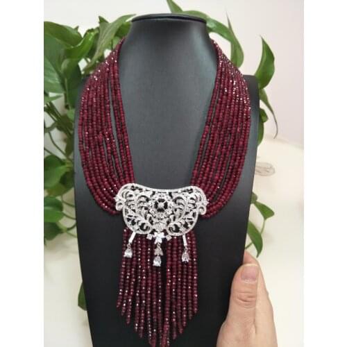 Hot sell new natural 9 rows 2x4mm red stone micro inlay zircon pendant tassel necklace fashion jewelry