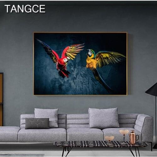 Yellow Blue Flying Parrot Canvas Painting Abstract Aimal Poster N Print for Modern Home Art Wall Pictures for Living Room Aisle