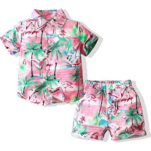 Kimocat Kids Baby Clothes Summer Boho Baby Boy Sets Coconut Tree Print 2Pcs Short Sleeve Shirt Shorts Child Boy Beach Wear