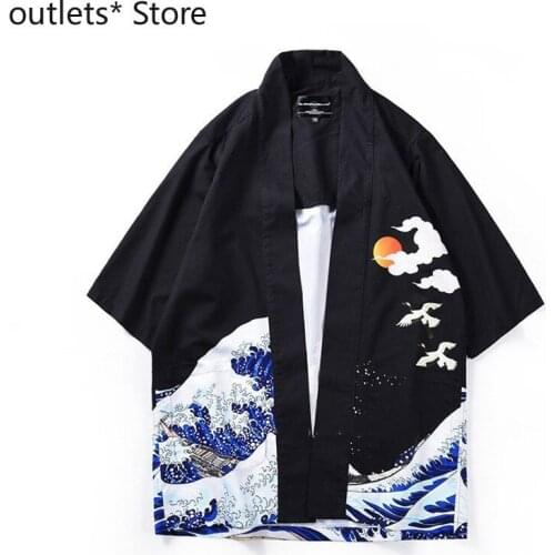 Japanese Style Warrior Kimono Haori for Adult Women Men Traditional Ukiyo-e Fashion Unisex Cardigan Koi Pattern Beach Yukuta