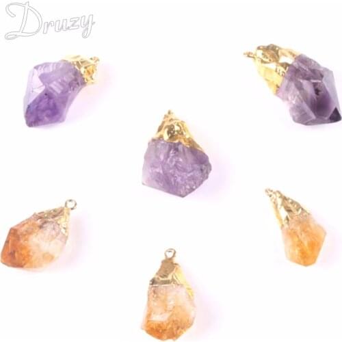 Druzy Hot Sale Fashion Rough Purple Natural Stone Pendant Necklaces Amethysts citrines Drusy Quartz Vintage Necklace Women 2016