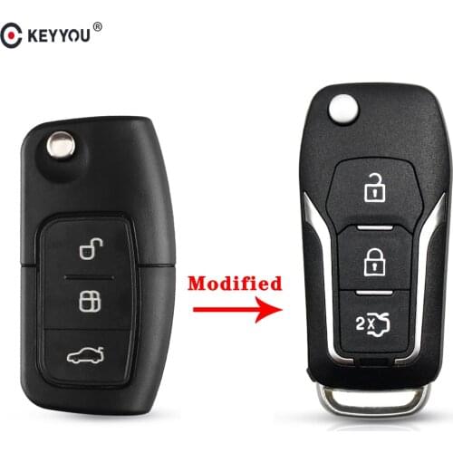 KEYYOU 10x 3 Buttons Modified Filp Car Remote Key Shell for Ford Mondeo Focus Fiesta C Max S Max Galaxy Fob Keyless Entry Case