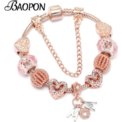 BAOPON 2020 New Fashion MOM Charm Bracelets Fit European Style Brand Bracelets For Women Girls Jewelry Pulsera Christmas Gift